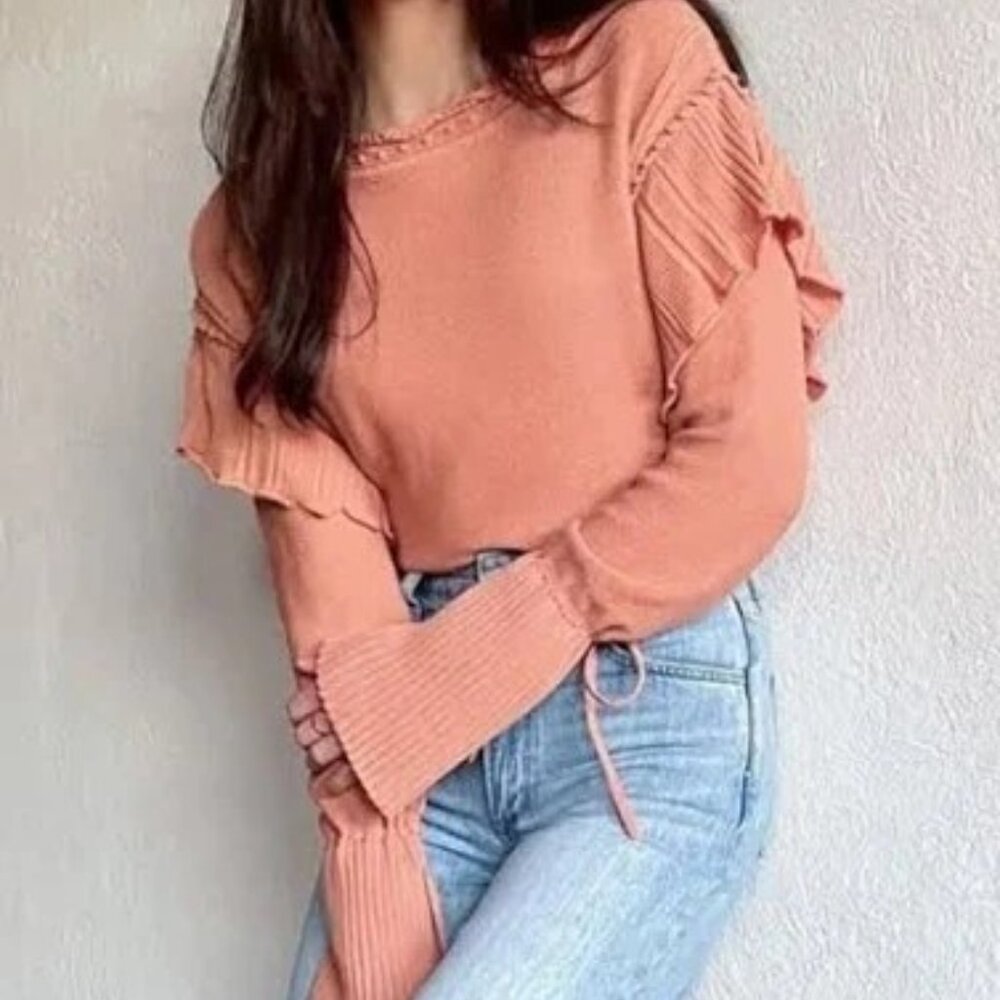 Rebecca Taylor  Pointelle Ruffle Sleeve Sweater